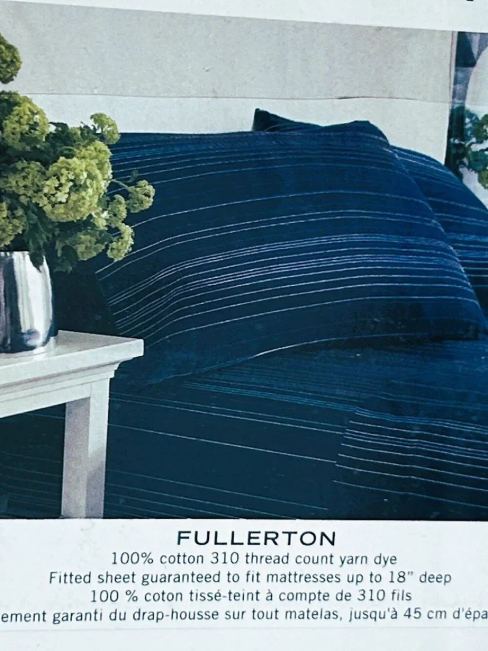 NEW~Vintage TWIN COTTON Deep Fitted Sheet Set~Nautica navy blue/white pinstripes